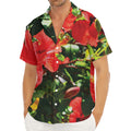 Red Hibiscus Flowers Print Men's Deep V-Neck Shirt