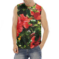 Red Hibiscus Flowers Print Men's Fitness Tank Top