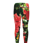 Red Hibiscus Flowers Print Men's leggings