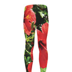 Red Hibiscus Flowers Print Men's leggings