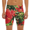 Red Hibiscus Flowers Print Men's Long Boxer Briefs