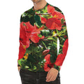 Red Hibiscus Flowers Print Men's Long Sleeve Rash Guard