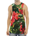 Red Hibiscus Flowers Print Men's Muscle Tank Top