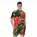 Red Hibiscus Flowers Print Men's Romper