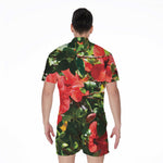 Red Hibiscus Flowers Print Men's Rompers
