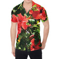 Red Hibiscus Flowers Print Men's Shirt