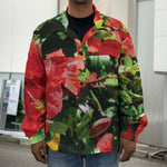 Red Hibiscus Flowers Print Men's Shirt Jacket