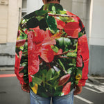 Red Hibiscus Flowers Print Men's Shirt Jacket