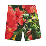Red Hibiscus Flowers Print Men's Sports Shorts