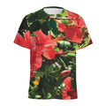 Red Hibiscus Flowers Print Men's Athletic T-Shirt