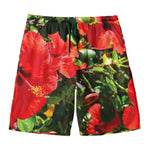Red Hibiscus Flowers Print Men's Swim Trunks
