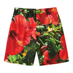 Red Hibiscus Flowers Print Men's Swim Trunks