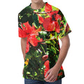 Red Hibiscus Flowers Print Men's Velvet T-Shirt