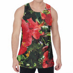Red Hibiscus Flowers Print Men's Velvet Tank Top