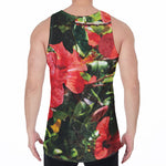 Red Hibiscus Flowers Print Men's Velvet Tank Top