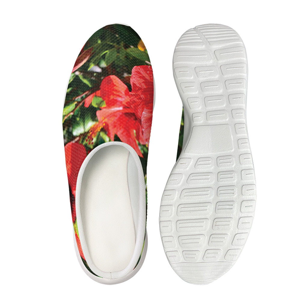 Red Hibiscus Flowers Print Mesh Casual Shoes