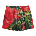 Red Hibiscus Flowers Print Mesh Shorts