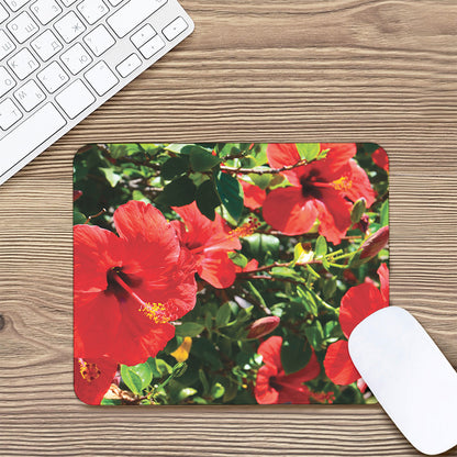 Red Hibiscus Flowers Print Mouse Pad
