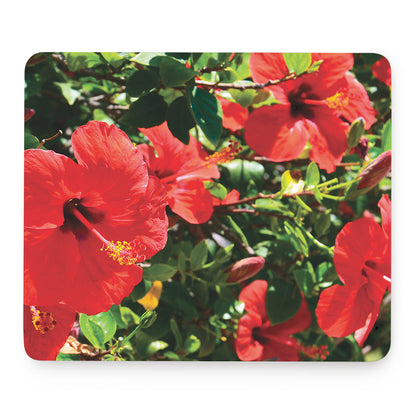 Red Hibiscus Flowers Print Mouse Pad