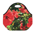 Red Hibiscus Flowers Print Neoprene Lunch Bag