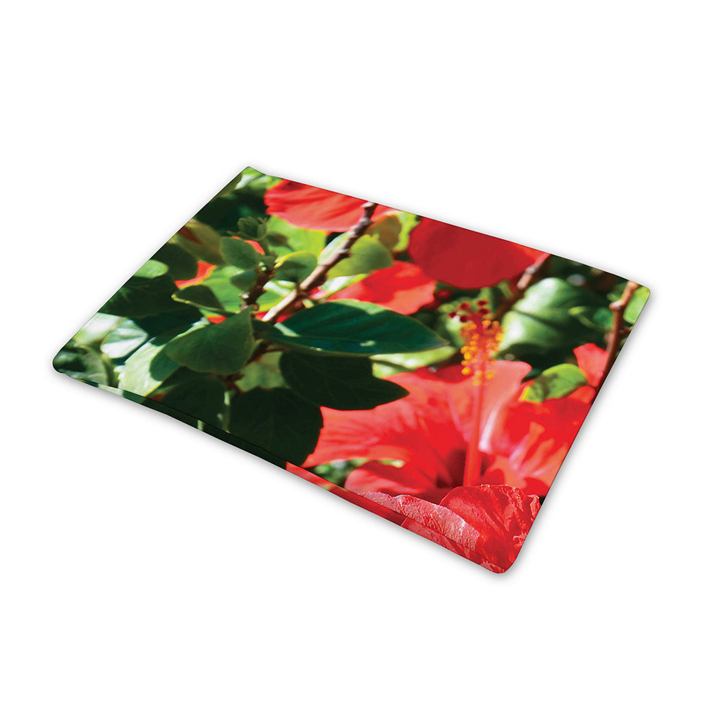 Red Hibiscus Flowers Print Pet Cooling Mat Cover