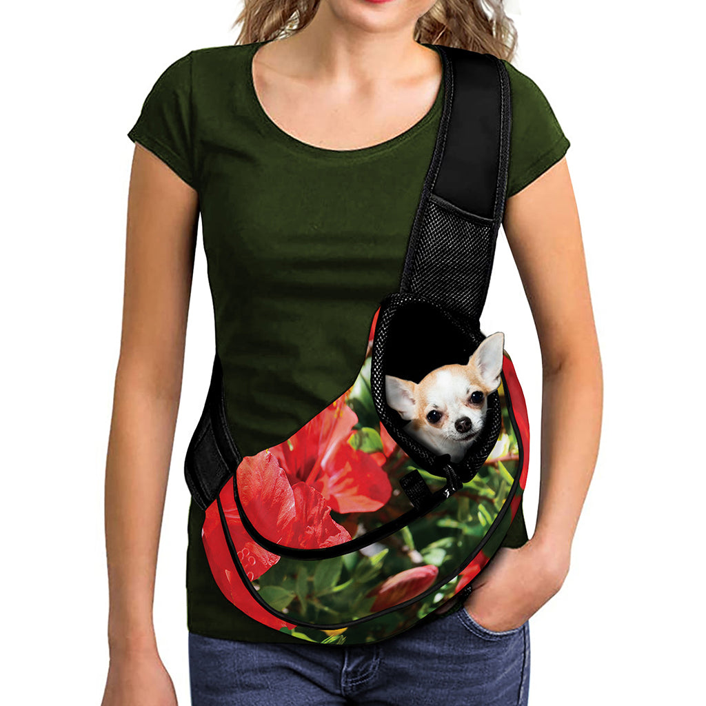 Red Hibiscus Flowers Print Pet Sling Carrier