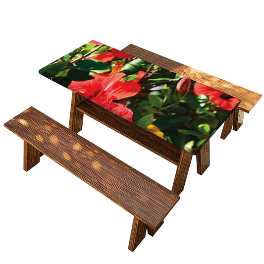 Red Hibiscus Flowers Print Picnic Table Cover