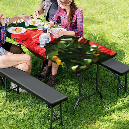Red Hibiscus Flowers Print Picnic Table Cover