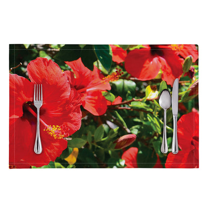 Red Hibiscus Flowers Print Placemat