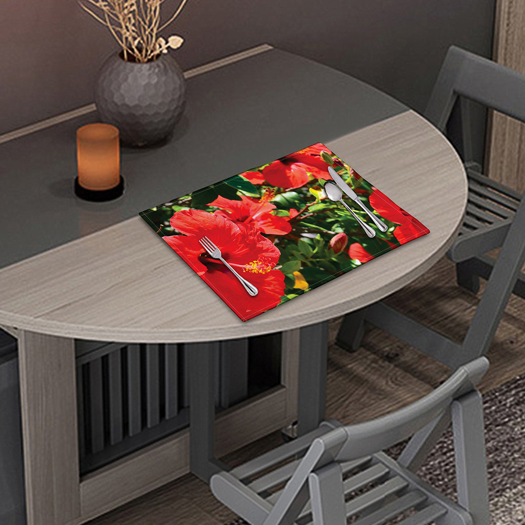 Red Hibiscus Flowers Print Placemat