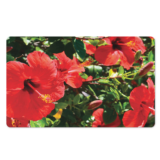 Red Hibiscus Flowers Print Polyester Doormat