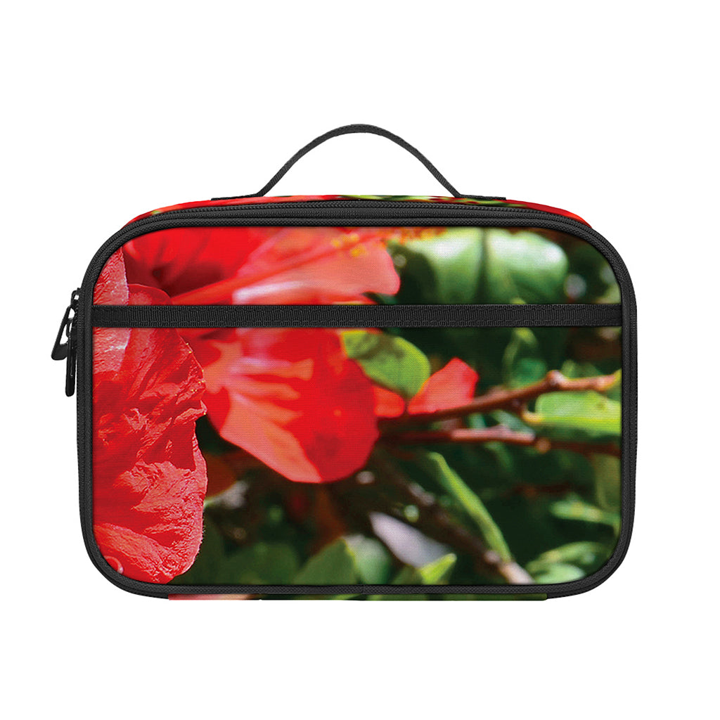 Red Hibiscus Flowers Print Portable Lunch Bag