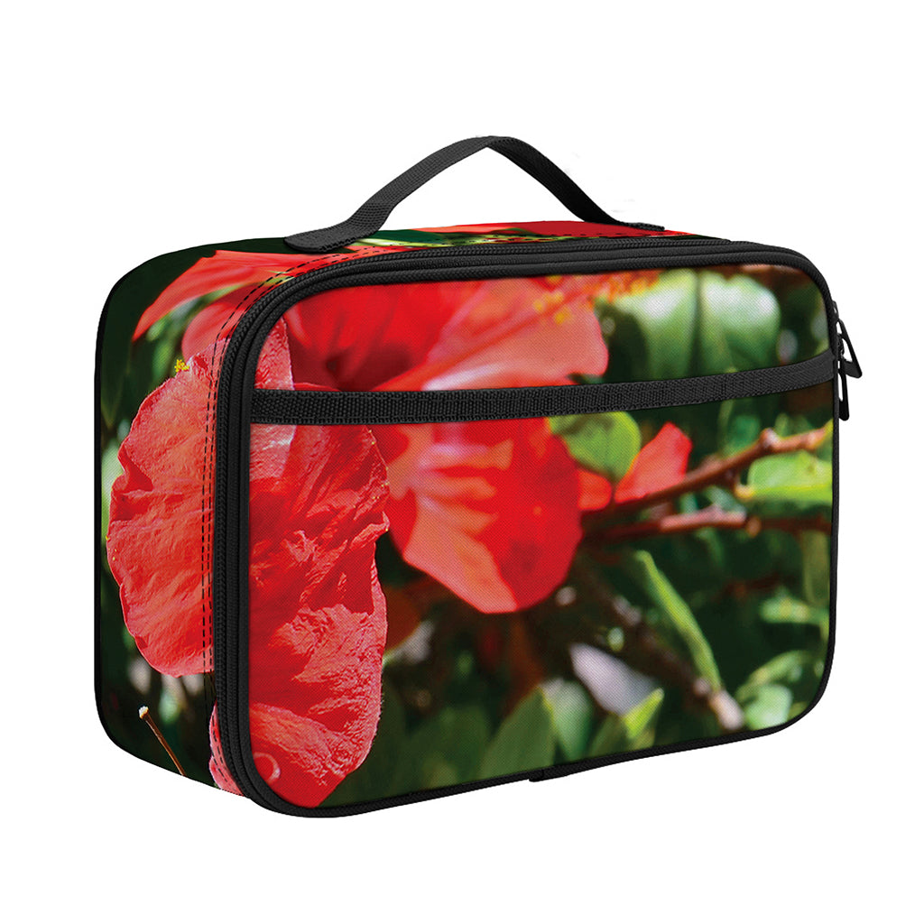 Red Hibiscus Flowers Print Portable Lunch Bag