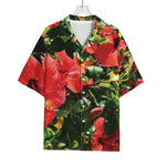 Red Hibiscus Flowers Print Rayon Hawaiian Shirt