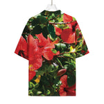 Red Hibiscus Flowers Print Rayon Hawaiian Shirt
