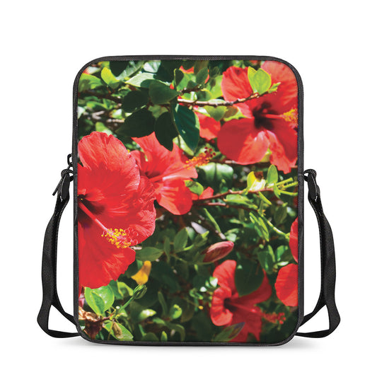 Red Hibiscus Flowers Print Rectangular Crossbody Bag