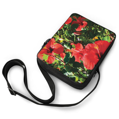Red Hibiscus Flowers Print Rectangular Crossbody Bag