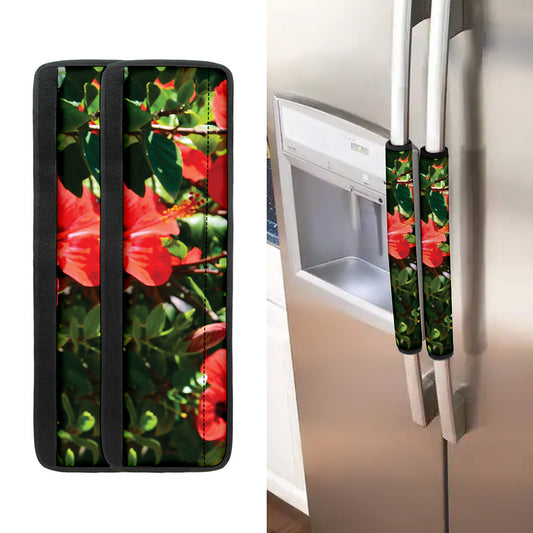 Red Hibiscus Flowers Print Refrigerator Handle Covers
