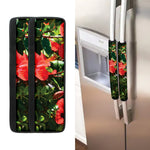 Red Hibiscus Flowers Print Refrigerator Handle Covers