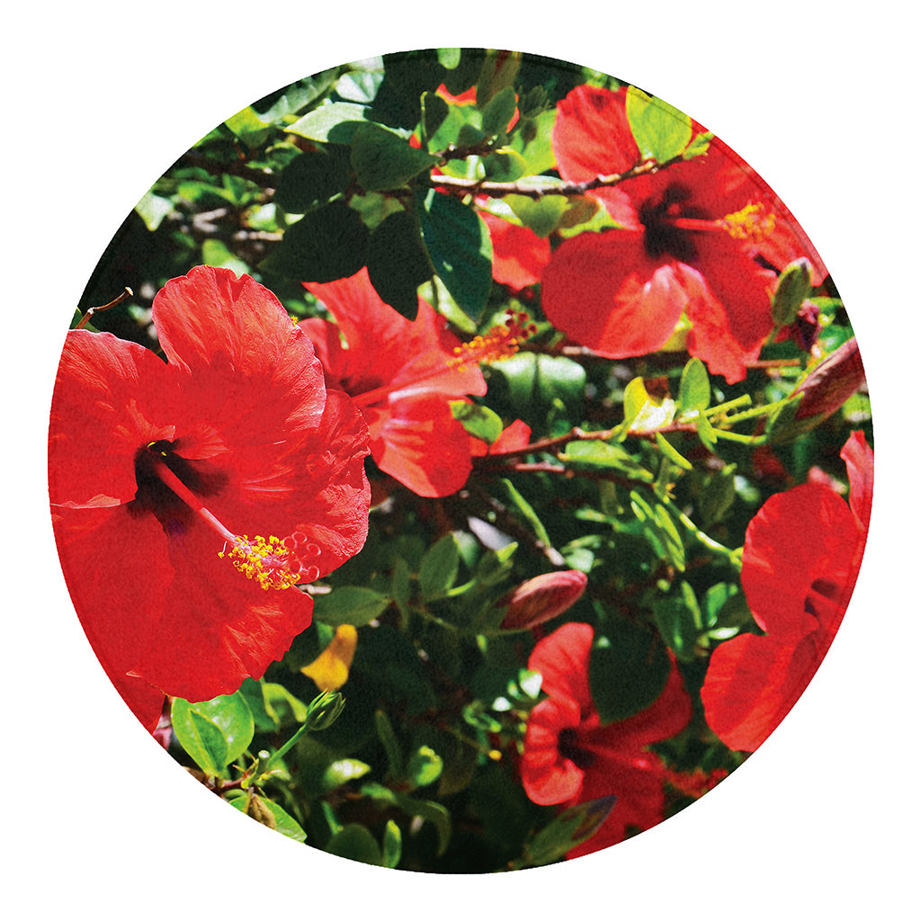 Red Hibiscus Flowers Print Round Blanket