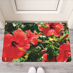 Red Hibiscus Flowers Print Rubber Doormat