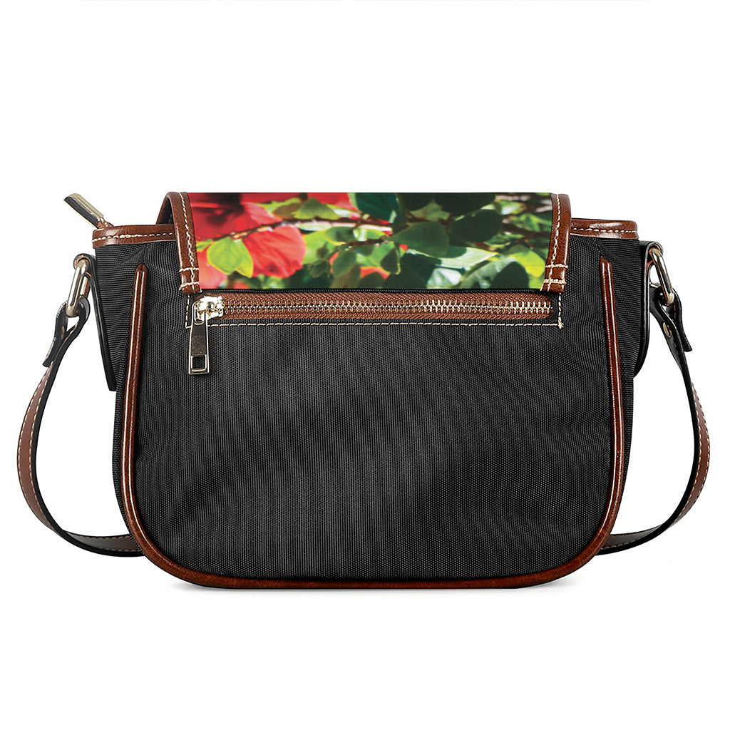 Red Hibiscus Flowers Print Saddle Bag