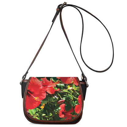 Red Hibiscus Flowers Print Saddle Bag