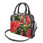 Red Hibiscus Flowers Print Shoulder Handbag