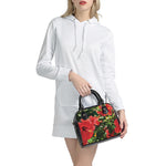Red Hibiscus Flowers Print Shoulder Handbag