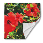 Red Hibiscus Flowers Print Silk Bandana