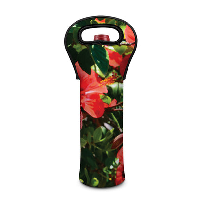 Red Hibiscus Flowers Print Single Neoprene Wine Tote