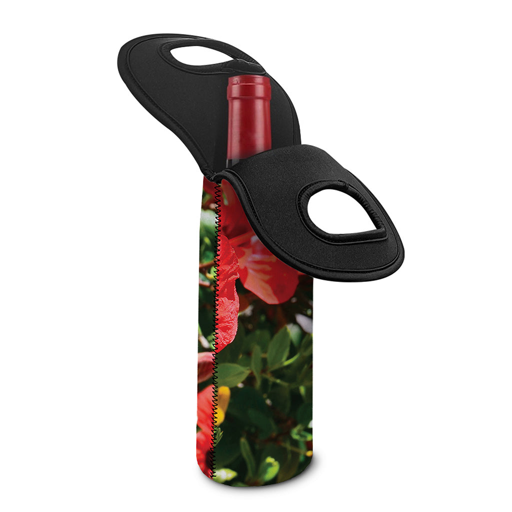 Red Hibiscus Flowers Print Single Neoprene Wine Tote
