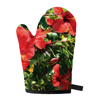 Red Hibiscus Flowers Print Single Oven Mitt