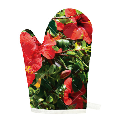Red Hibiscus Flowers Print Single Oven Mitt